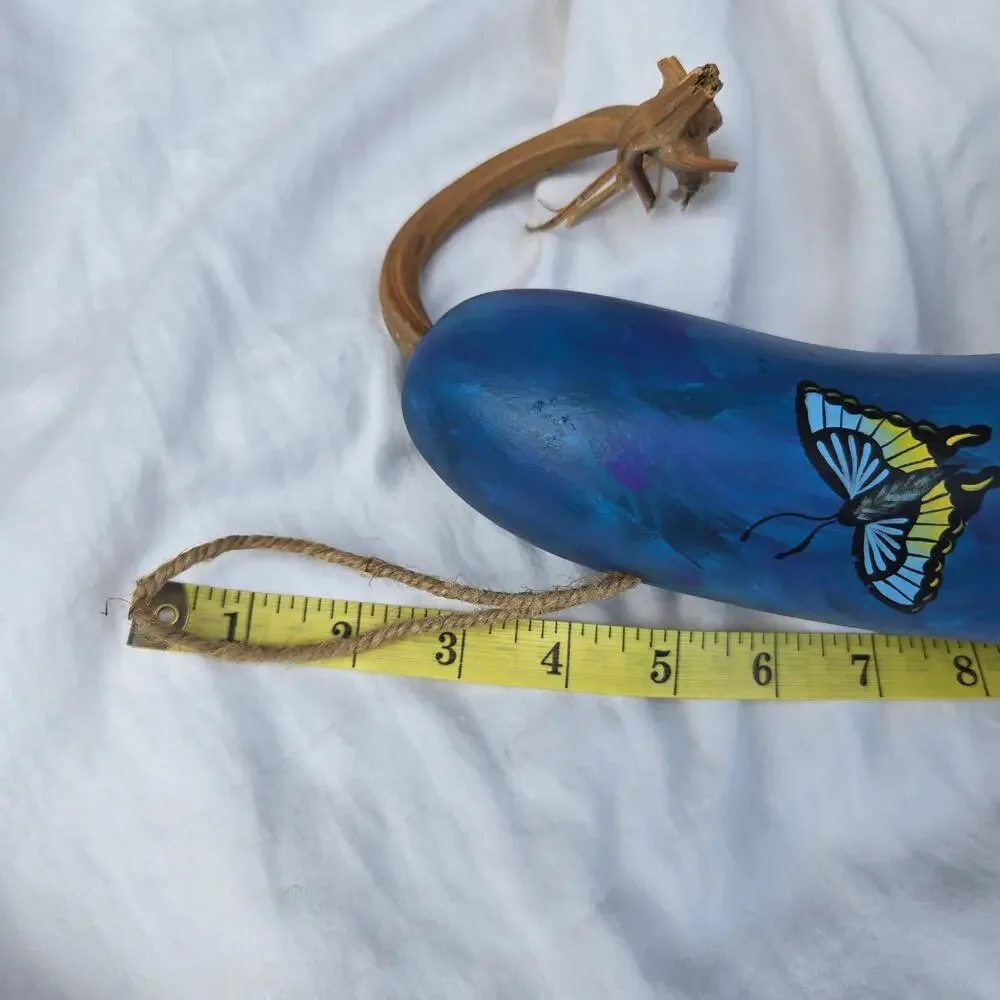 Handpainted Butterfly Hanging Gourd Birdhouse Blue Yellow Green Purple 16